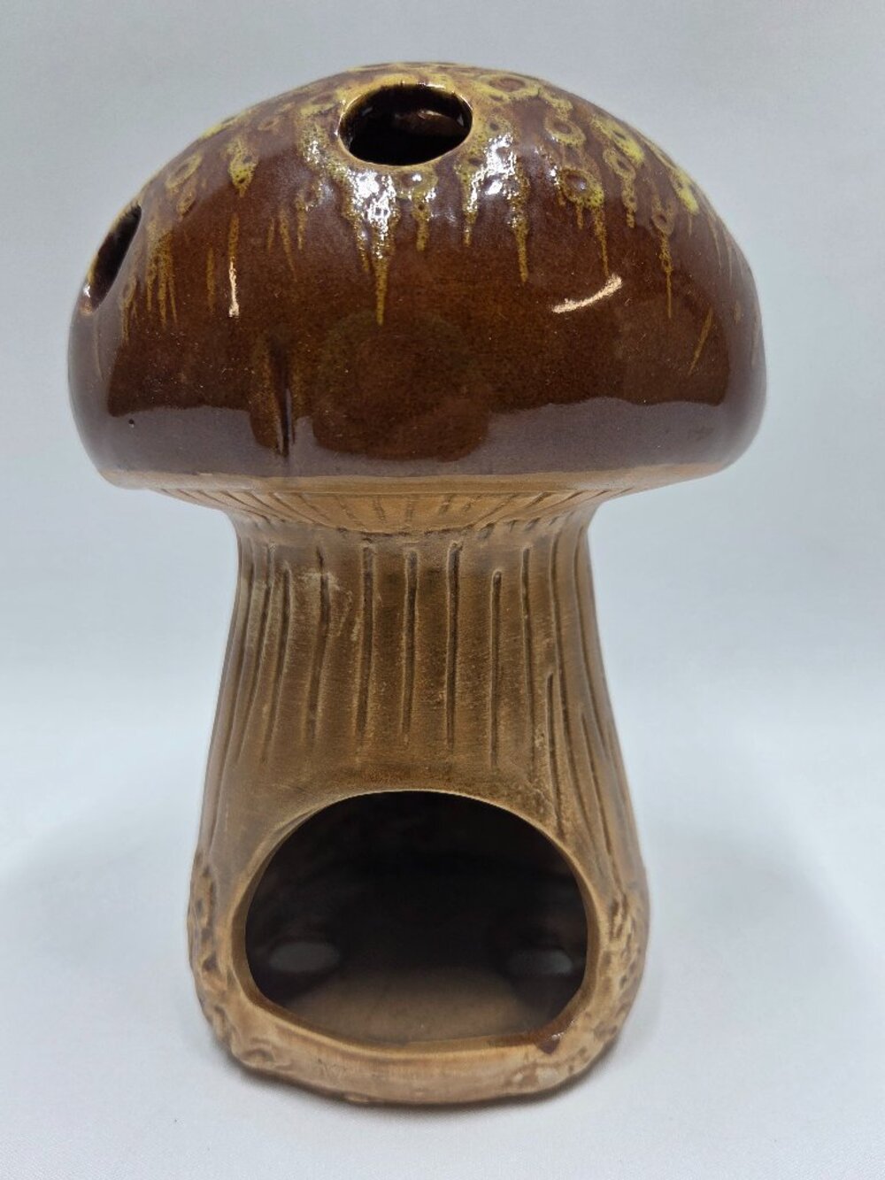 Mushroom shaped ceramic incense tea light candle holder